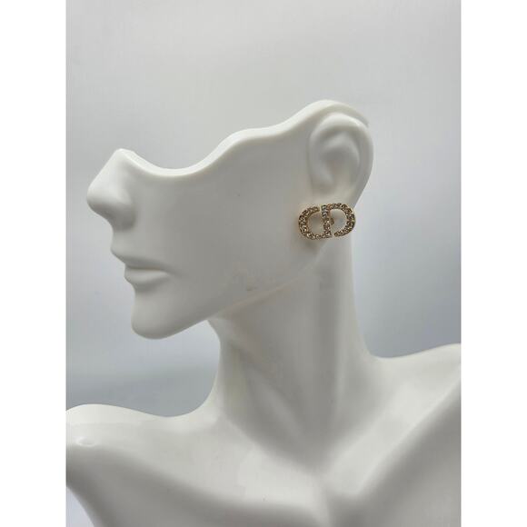 Christian Dior Goldtone Crystal CD Stud Earrings - Picture 2 of 14